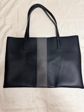 Vince Camuto Vegan Black Tote with Gray Center Stripe